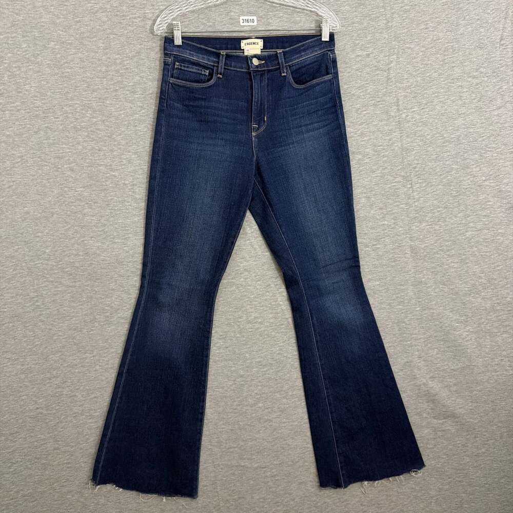 LAGENCE Womens Size 28 Dark Wash Blue Bell High Rise Stretch Denim Flare Jeans